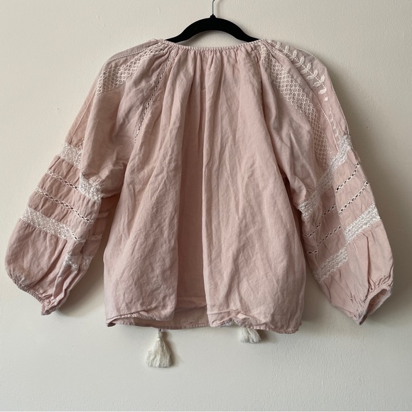 Mango Embroidered Linen Cotton Blouse Balloon Sleeve washed pink sz med/6 - Picture 12 of 13